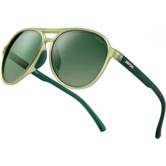Polarized Aviator Sunglasses for Women Men Transparent Green Frame / Dark Green - Picture 1 of 6